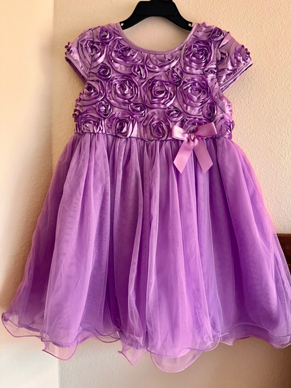 Girls Purple Floral Rosette Tulle Party Dress Spring/Easter/Summer Vintage